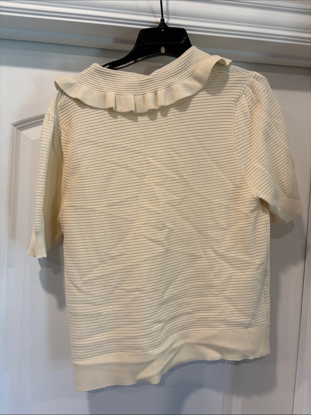 Cream Ruffle Collar Button-Up Knit Top - Picture 4 of 4